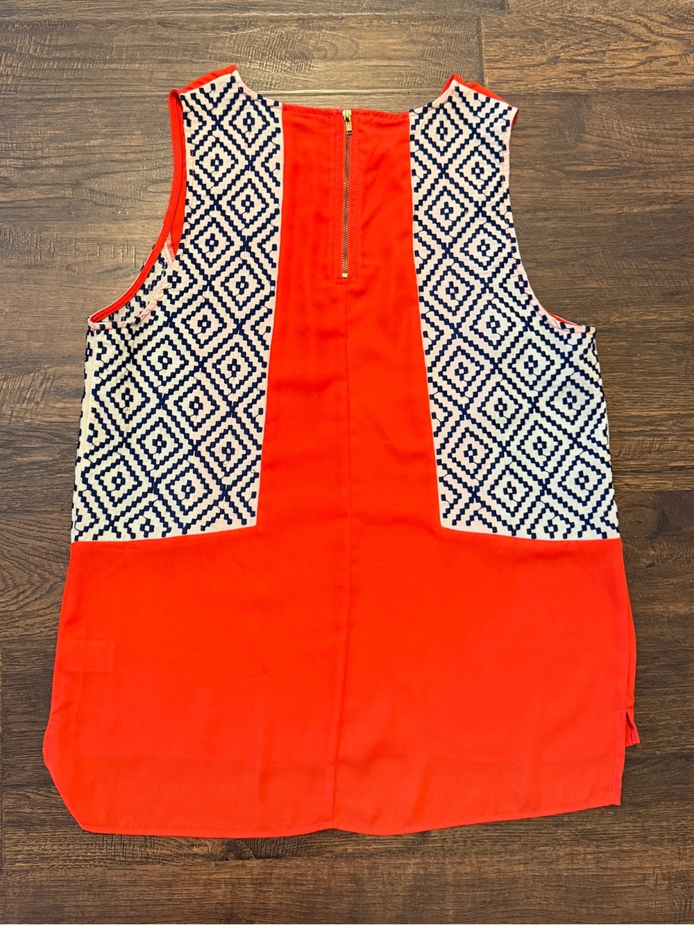 THML Geometric Diamond Colorblock Sleeveless Blouse Top Coral Red Orange Small - Picture 2 of 7
